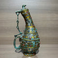 Ancient Chinese Style Bronze Bird Cover Pot Replica, Gold & Silver Inlaid Turquoise Decorative Vessel