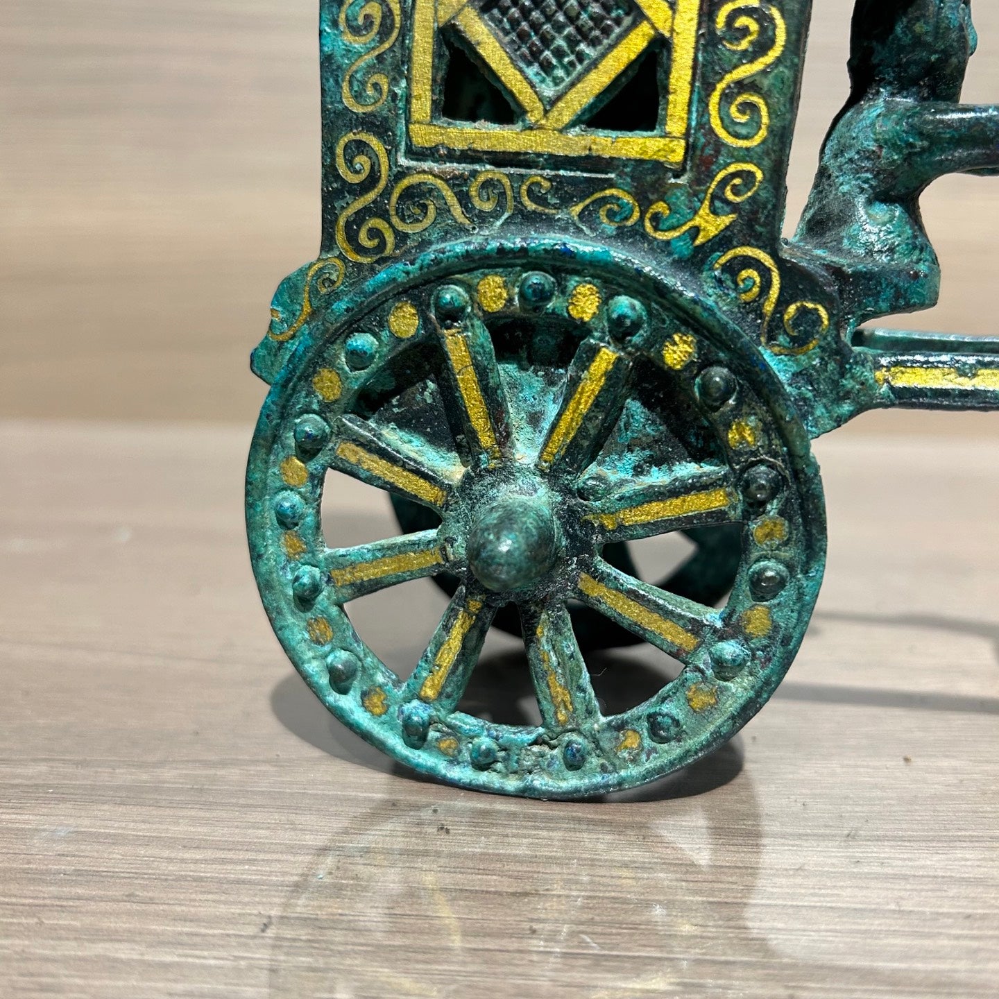 Ancient Chinese Replica Bronze Chariot with Horse, Handcrafted Gilded Bronze Carriage Statue, Home Decor Collectible