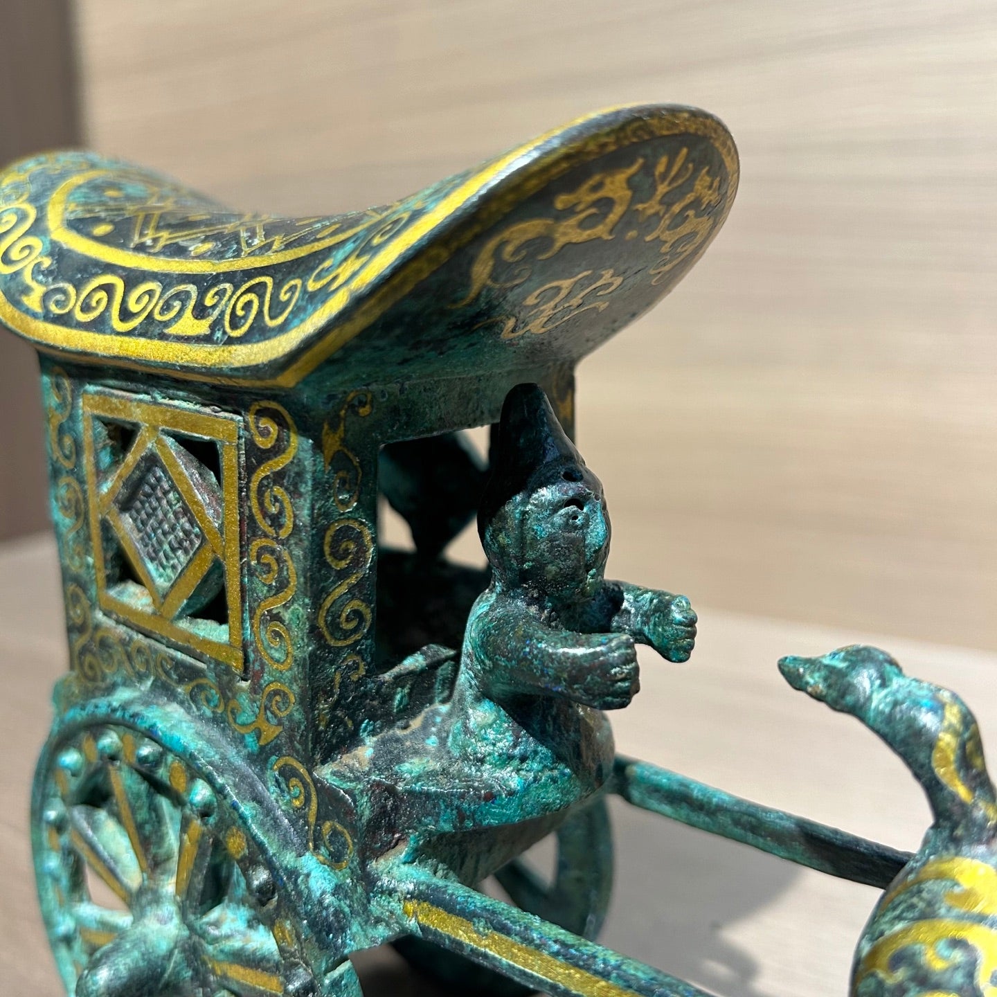 Ancient Chinese Replica Bronze Chariot with Horse, Handcrafted Gilded Bronze Carriage Statue, Home Decor Collectible