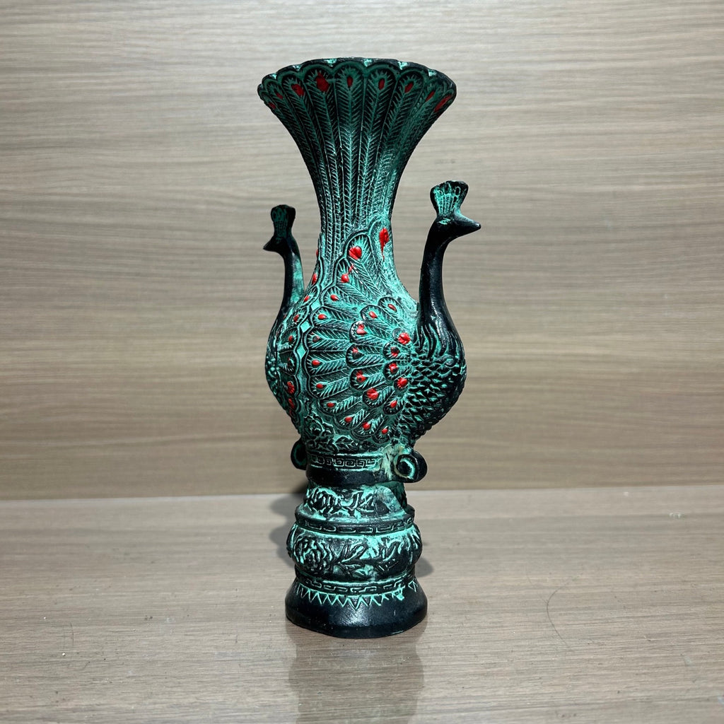Traditional Chinese Antique Bronze Peacock Pattern Vase, Retro Bronze Ritual Vase Home Desktop Decor Collection Ornament