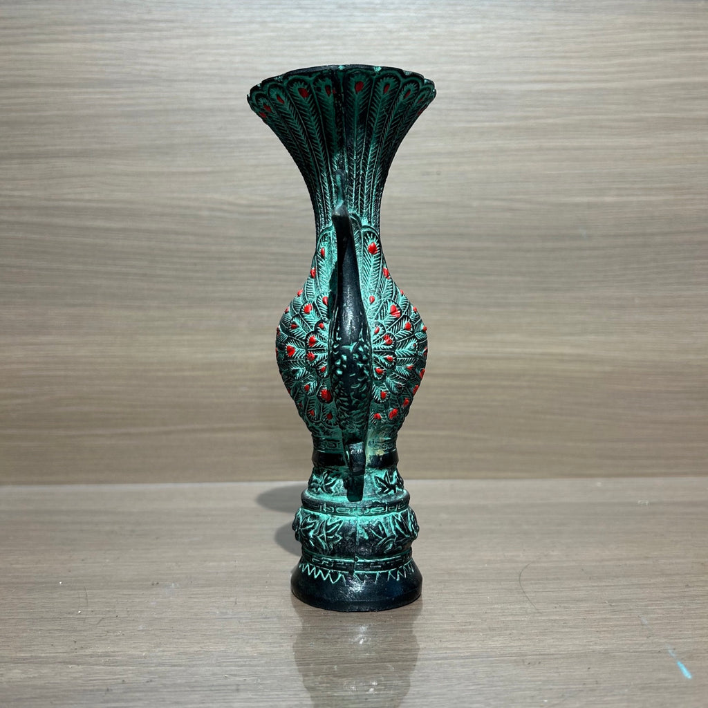 Traditional Chinese Antique Bronze Peacock Pattern Vase, Retro Bronze Ritual Vase Home Desktop Decor Collection Ornament