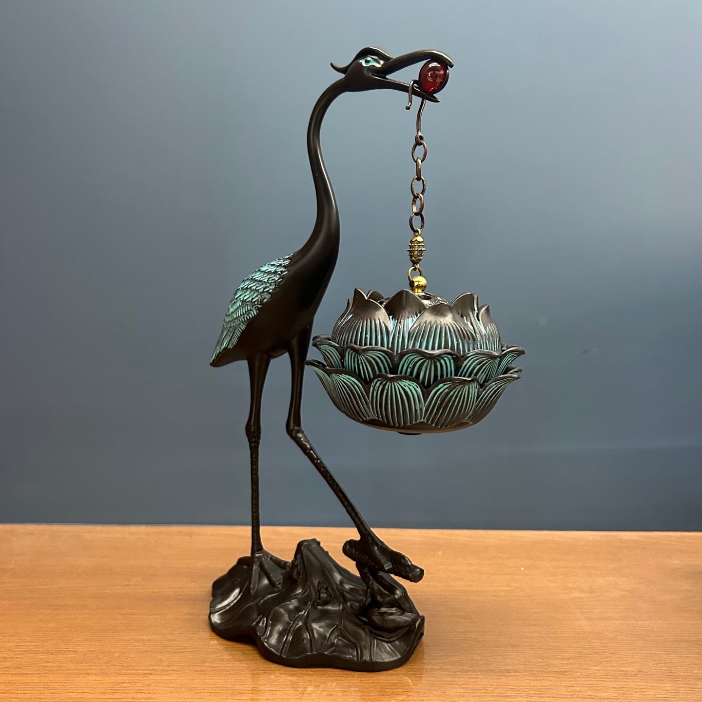 Modern Chinese Style Color Copper Auspicious Crane Incense Burner, Aromatherapy Censer Home Decor Ornament