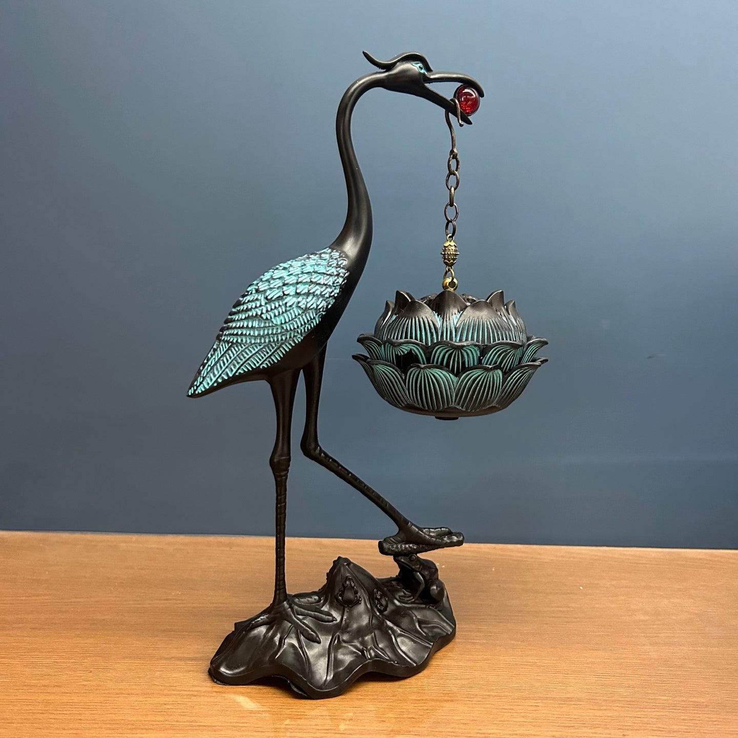 Modern Chinese Style Color Copper Auspicious Crane Incense Burner, Aromatherapy Censer Home Decor Ornament