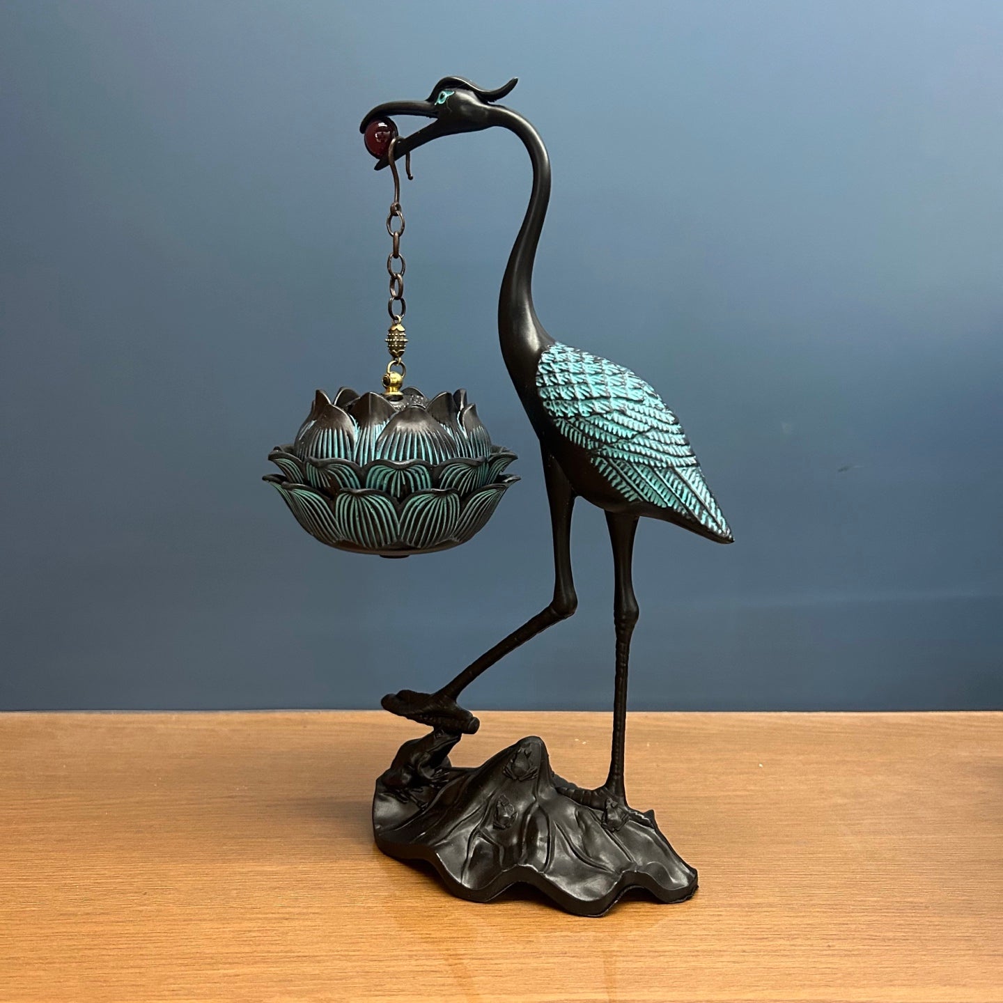 Modern Chinese Style Color Copper Auspicious Crane Incense Burner, Aromatherapy Censer Home Decor Ornament