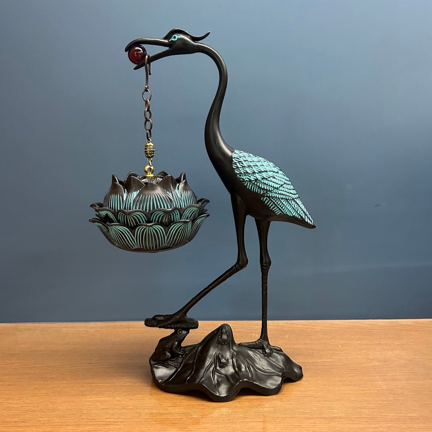 Modern Chinese Style Color Copper Auspicious Crane Incense Burner, Aromatherapy Censer Home Decor Ornament