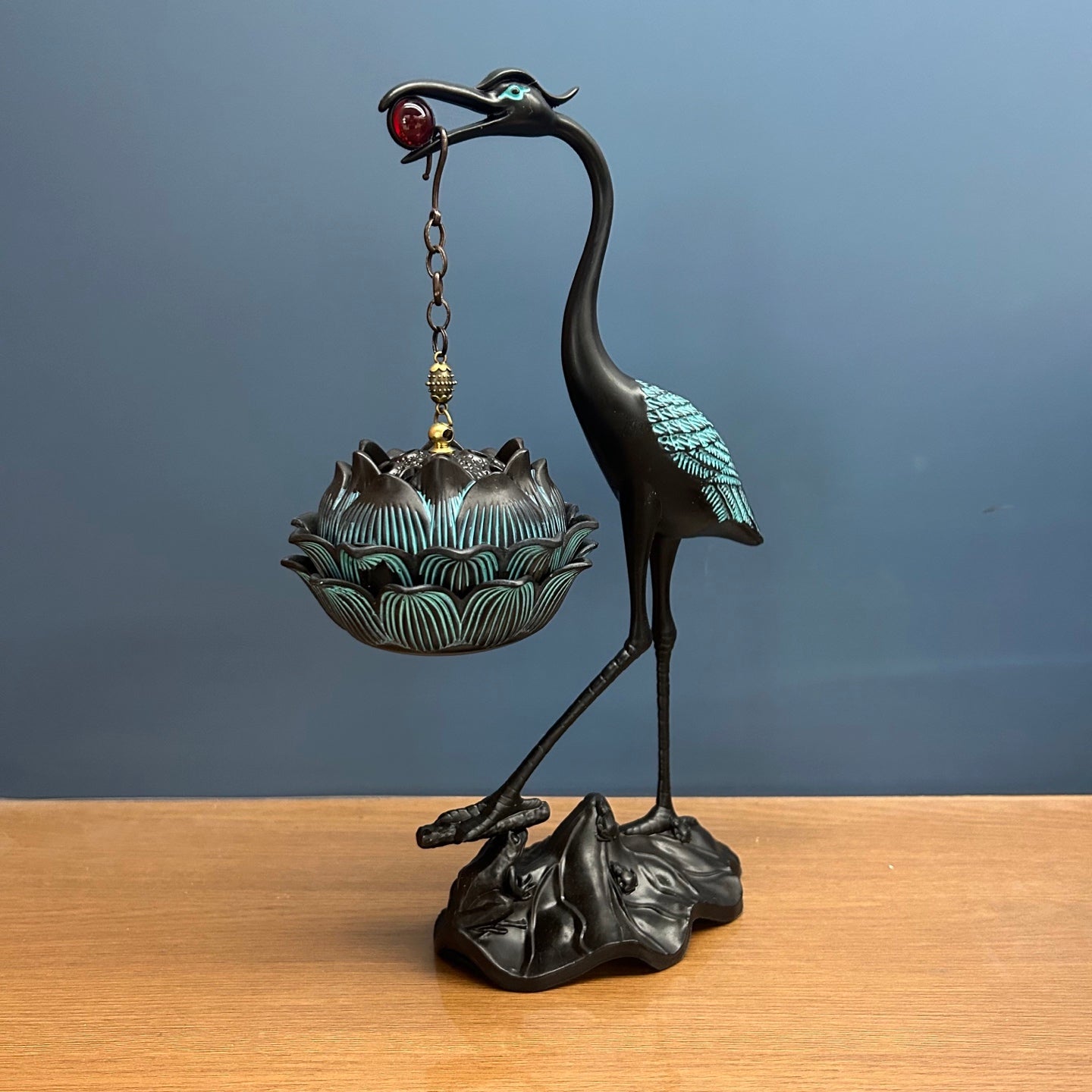 Modern Chinese Style Color Copper Auspicious Crane Incense Burner, Aromatherapy Censer Home Decor Ornament