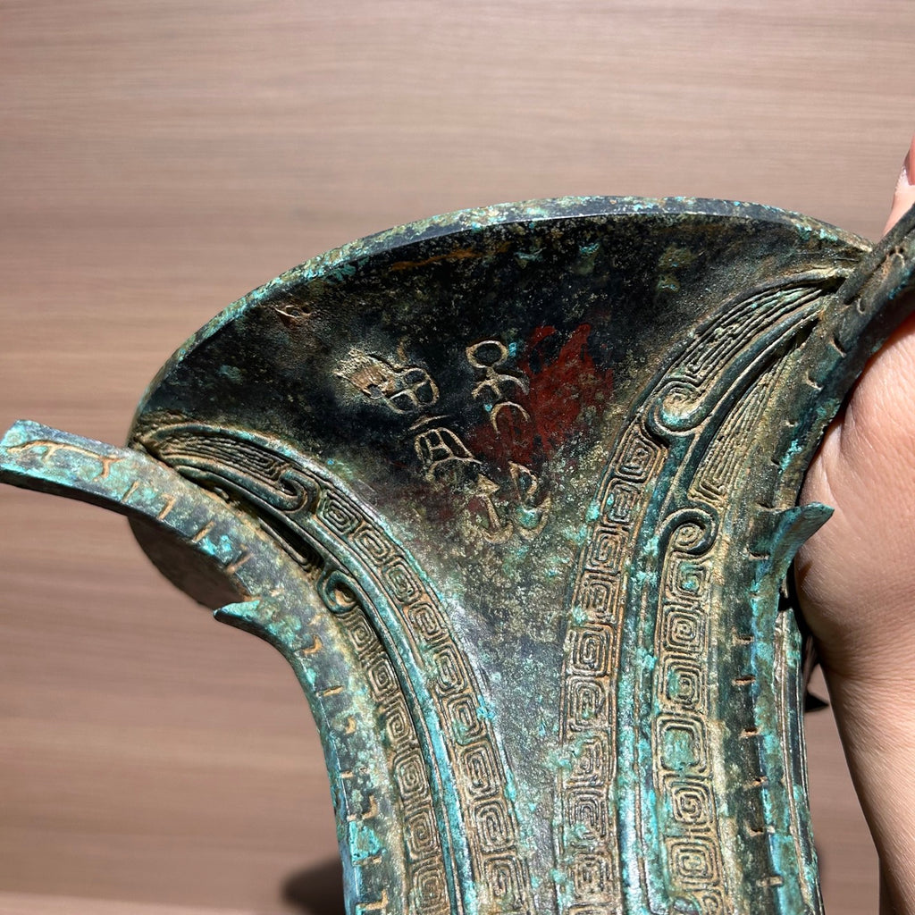 Ancient Chinese Style Bronze Taotie Face Zun Replica, Shang Dynasty Ritual Vessel Decor