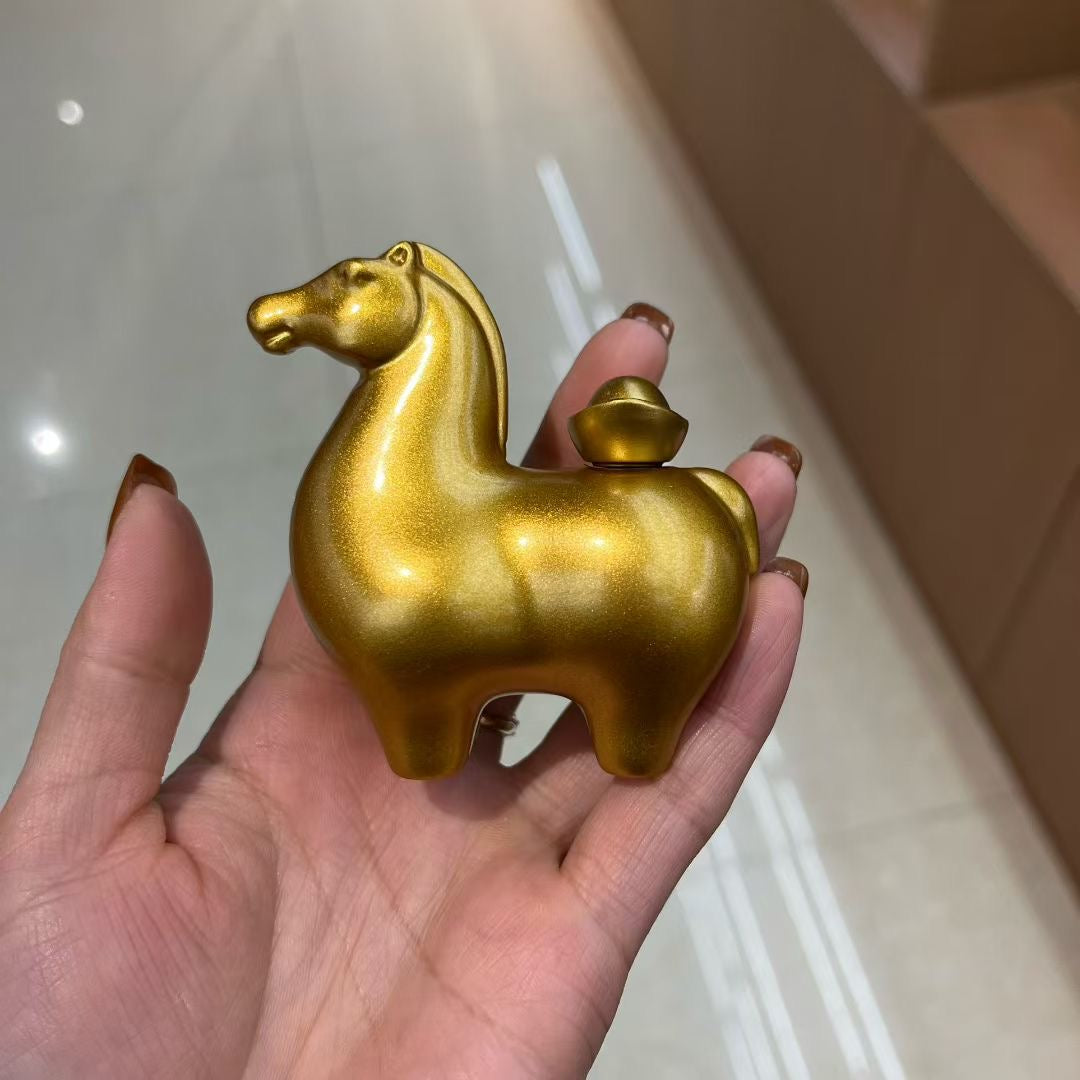 Chinese Golden Horse with Yuanbao Feng Shui Statue, "Instant Wealth Luck" Decor