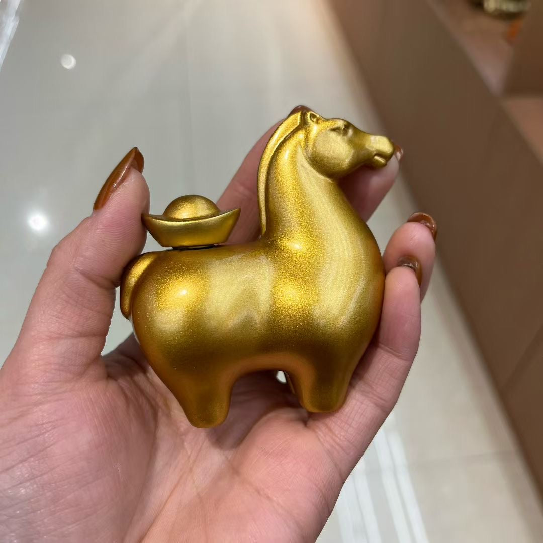 Chinese Golden Horse with Yuanbao Feng Shui Statue, "Instant Wealth Luck" Decor