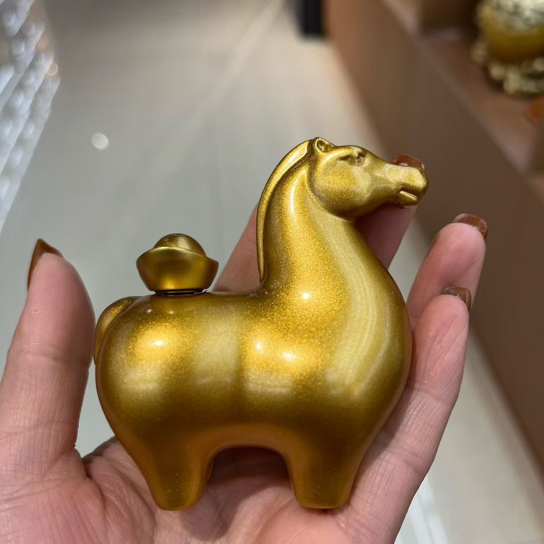 Chinese Golden Horse with Yuanbao Feng Shui Statue, "Instant Wealth Luck" Decor