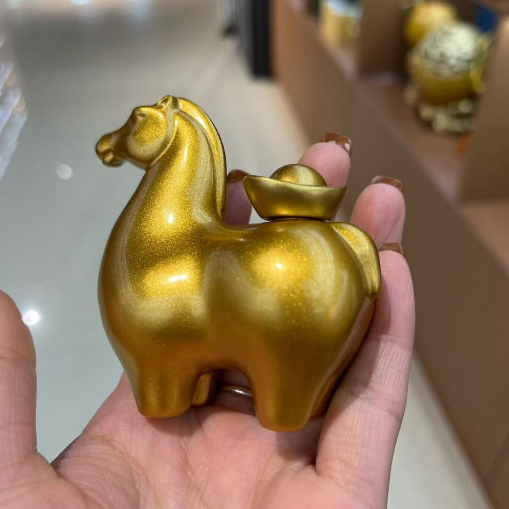 Chinese Golden Horse with Yuanbao Feng Shui Statue, "Instant Wealth Luck" Decor