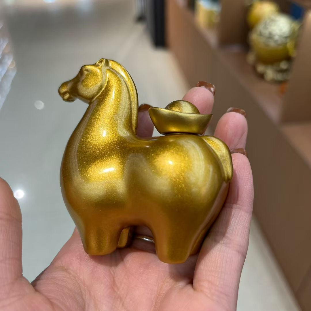 Chinese Golden Horse with Yuanbao Feng Shui Statue, "Instant Wealth Luck" Decor