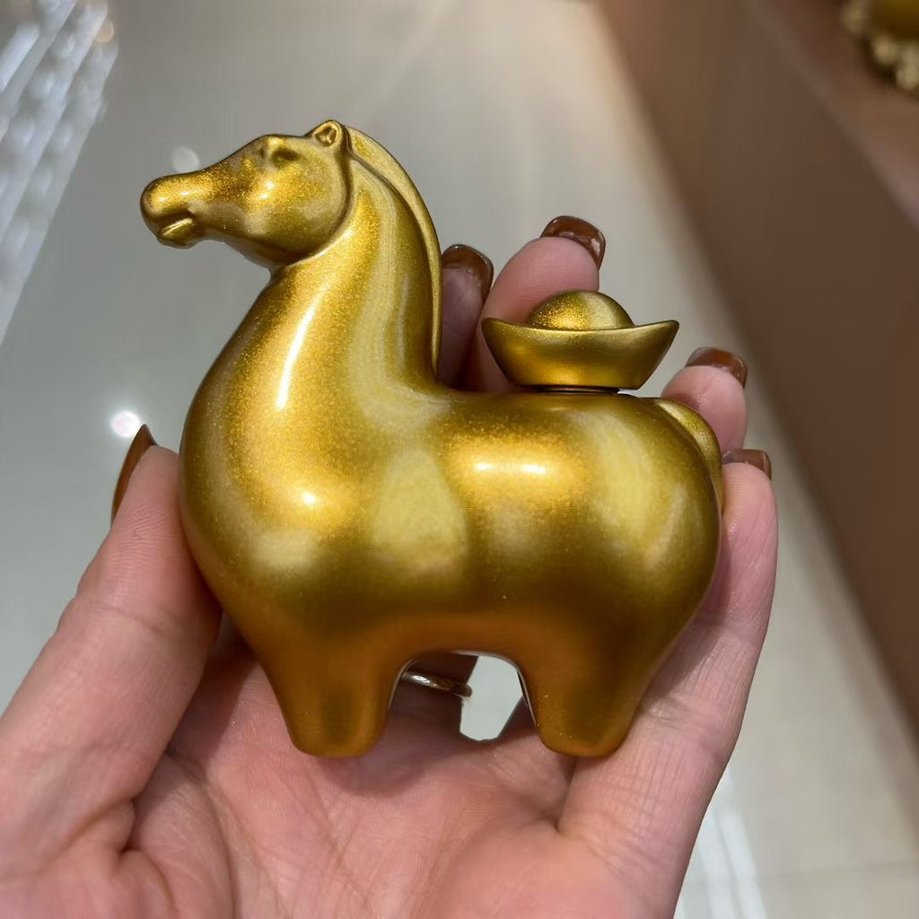 Chinese Golden Horse with Yuanbao Feng Shui Statue, "Instant Wealth Luck" Decor