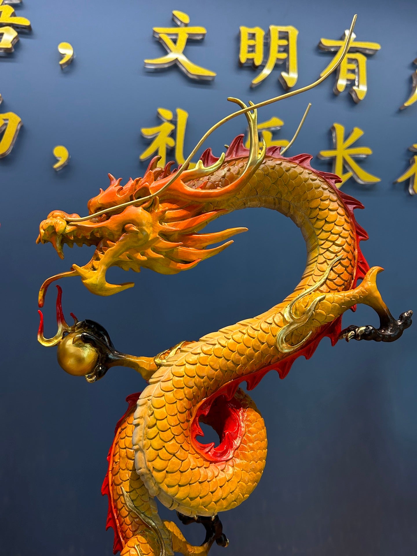 Traditional Chinese Dragon & Phoenix Colorful Bronze Statue Set, "Dragon and Phoenix Bringing Prosperity"