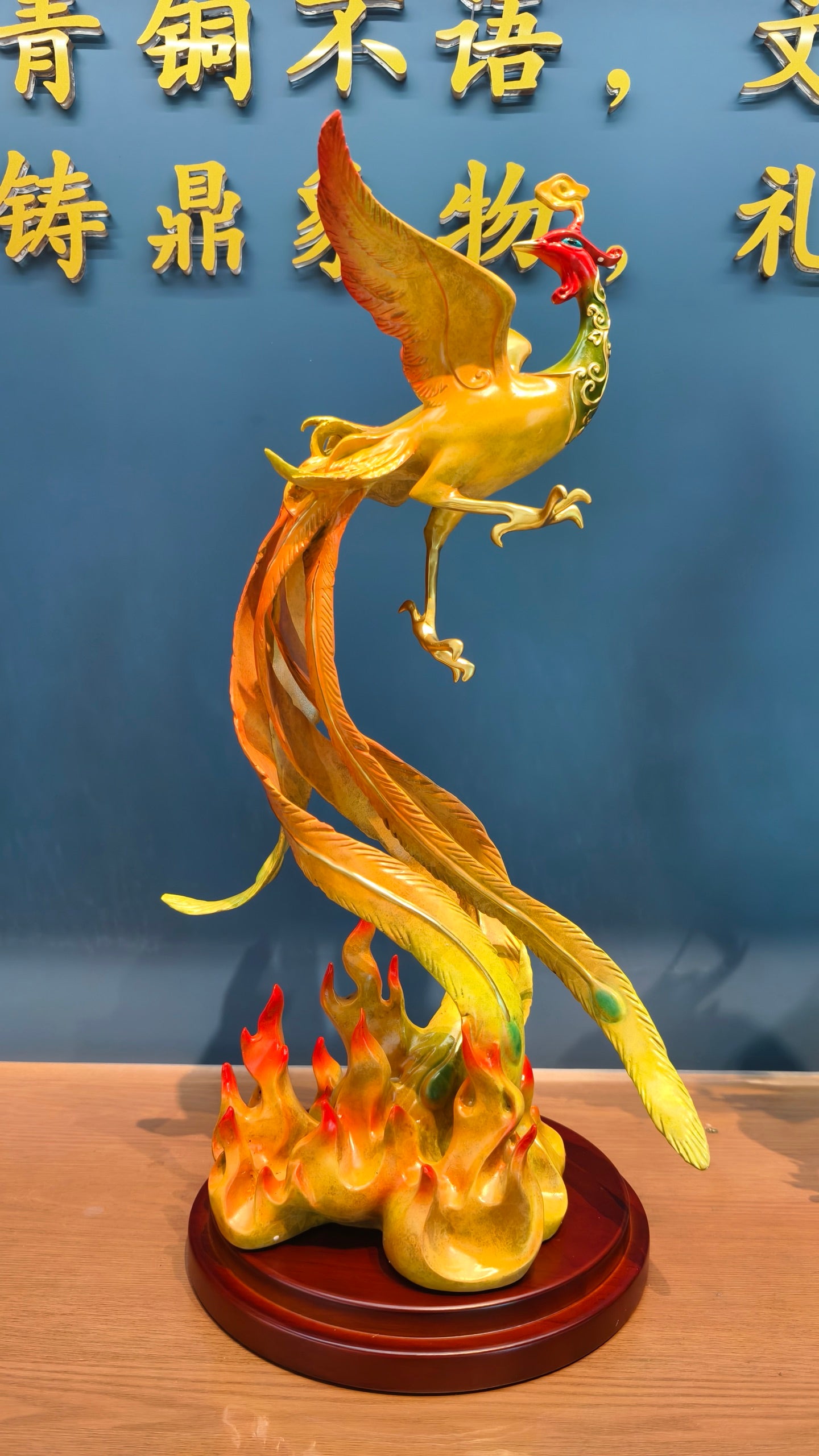 Traditional Chinese Dragon & Phoenix Colorful Bronze Statue Set, "Dragon and Phoenix Bringing Prosperity"
