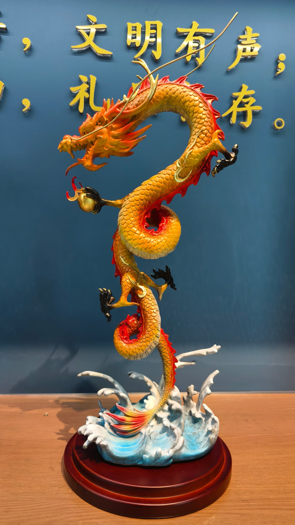 Traditional Chinese Dragon & Phoenix Colorful Bronze Statue Set, "Dragon and Phoenix Bringing Prosperity"