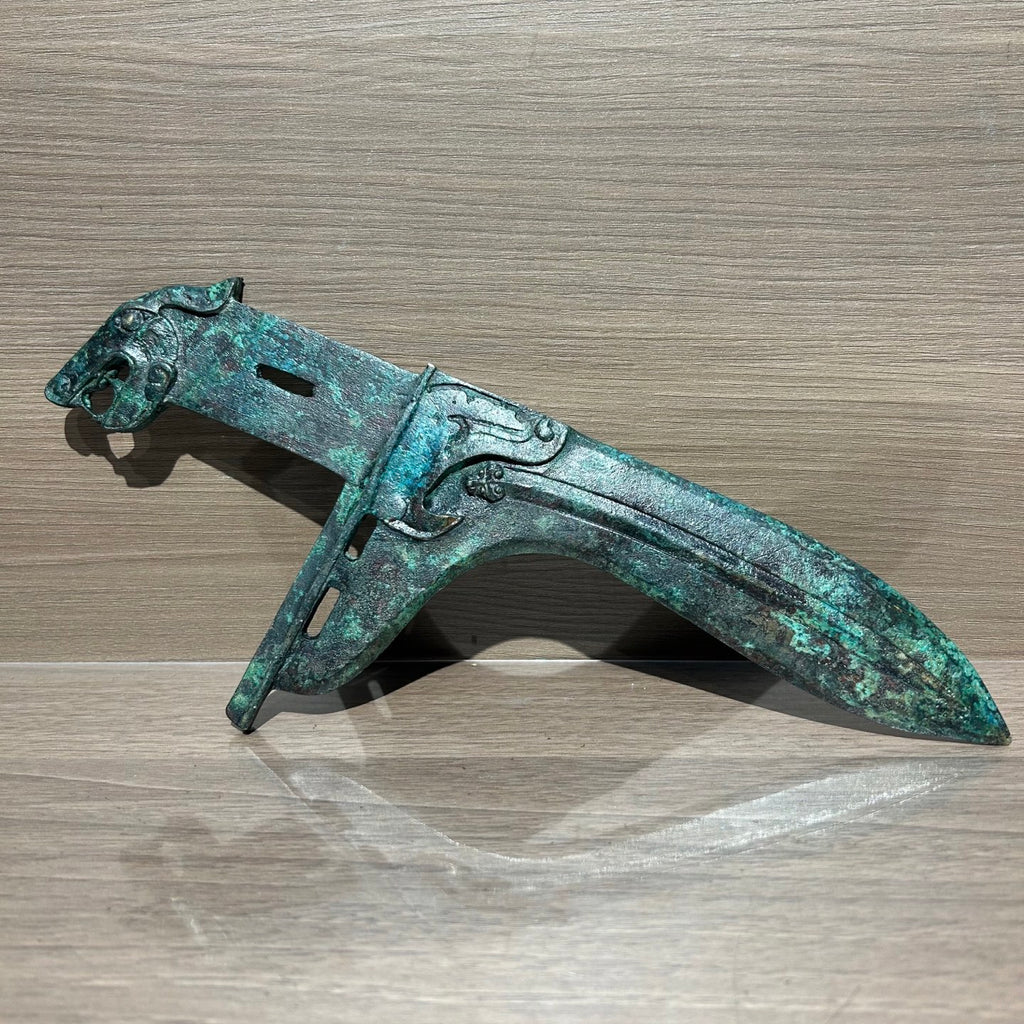 Antique Style Chinese Tiger Pattern Bronze Ge Weapon Replica, Warring States Ritual Artifact