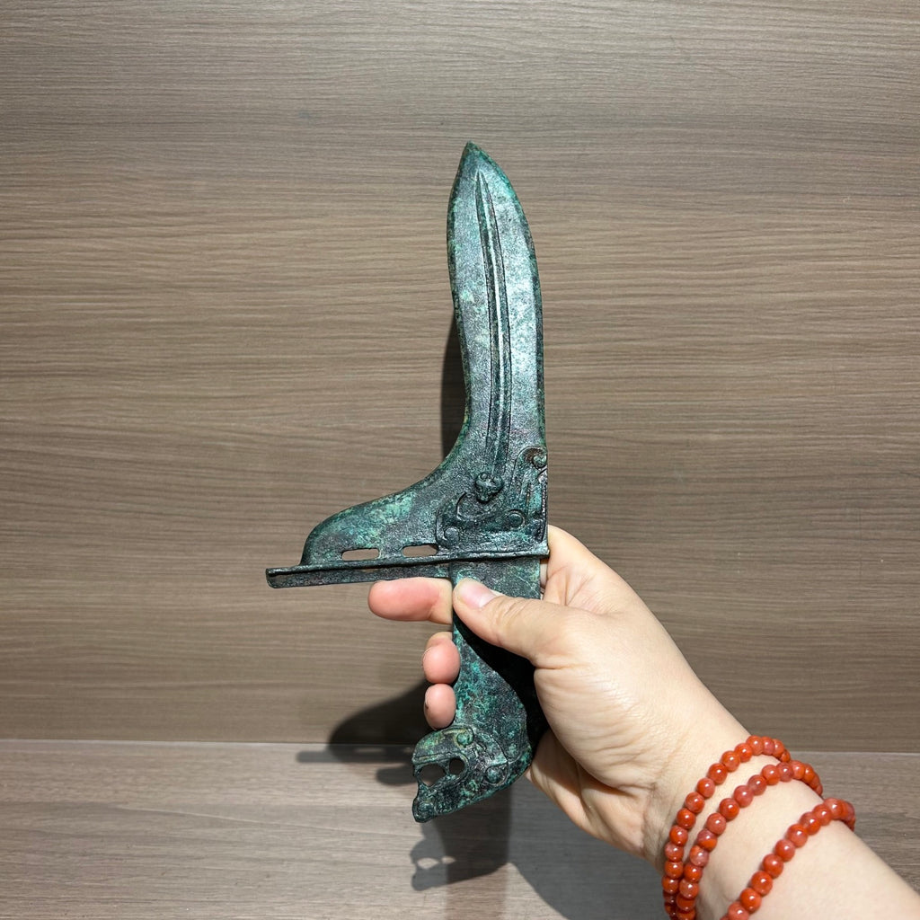 Antique Style Chinese Tiger Pattern Bronze Ge Weapon Replica, Warring States Ritual Artifact